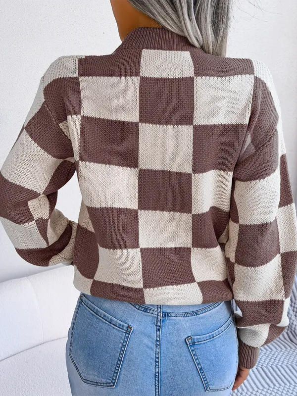 Yin-Yang Checkerboard Knits – Long Sleeve Sweaters