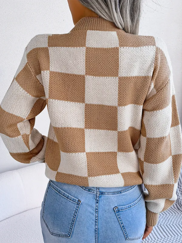 Yin-Yang Checkerboard Knits – Long Sleeve Sweaters