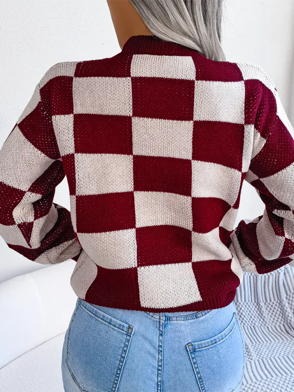 Yin-Yang Checkerboard Knits – Long Sleeve Sweaters