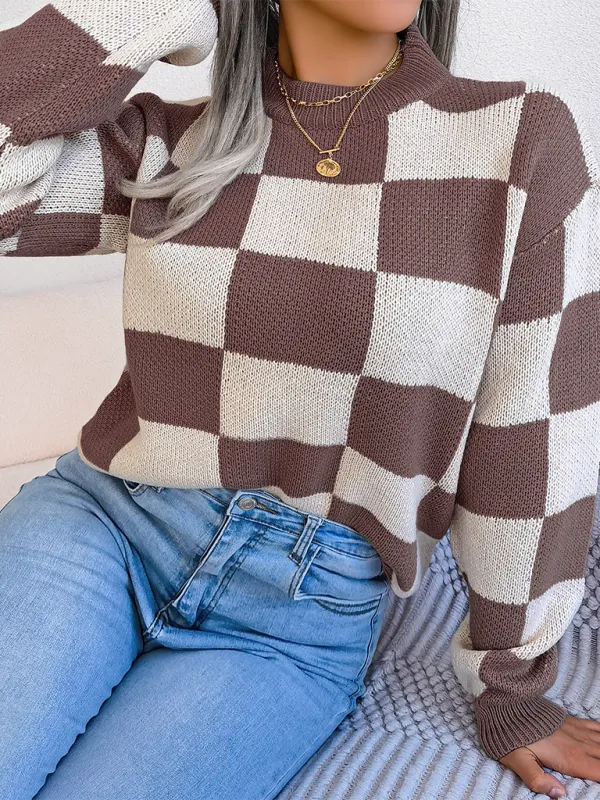 Yin-Yang Checkerboard Knits – Long Sleeve Sweaters